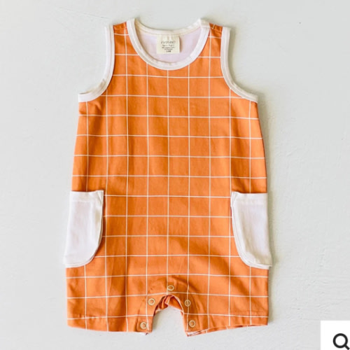 Clementine Checkered Pocket Baby Romper (Organic Jersey)