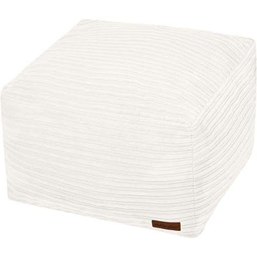 MeMoreCool Square Stuffed Pouf Ottoman Foot Rest, Stripe Furry Floor Pouf Foot Stool with Foam Chunk Filling, Soft Fluffy Stuffed Ottoman Footrest for Living Room, Corduroy Beige