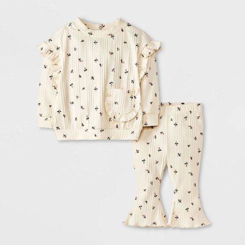Grayson Mini Baby Girls' Ditsy Floral Ruffle Pullover Set - Cream 18m