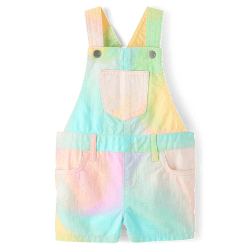 Baby And Toddler Girls Rainbow Marble Shortalls - Blue