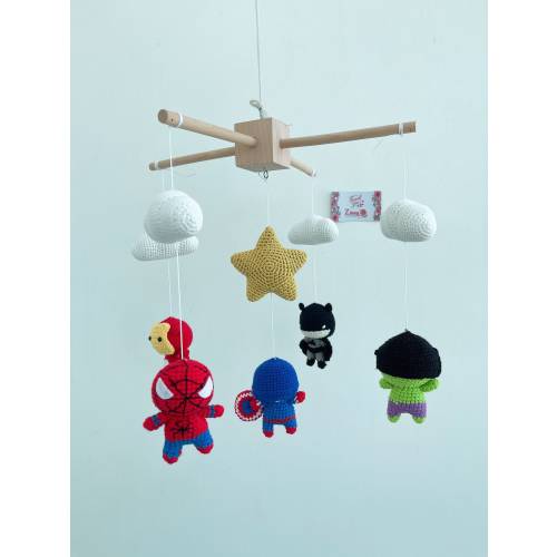Crochet Baby Superhero mobile phone|Mobile baby hero|Mobile baby cradle|Mobile nursery|gift from dad