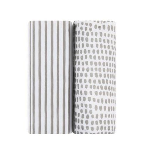 Ely's & Co. Baby Fitted Waterproof Bassinet Sheet Set 100% Combed Jersey Cotton Taupe Stripes & Splash 2 Pack