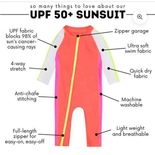 6-12 mo | Sunsuit - Long Sleeve Romper Swimsuit | "Neon Orange/White"