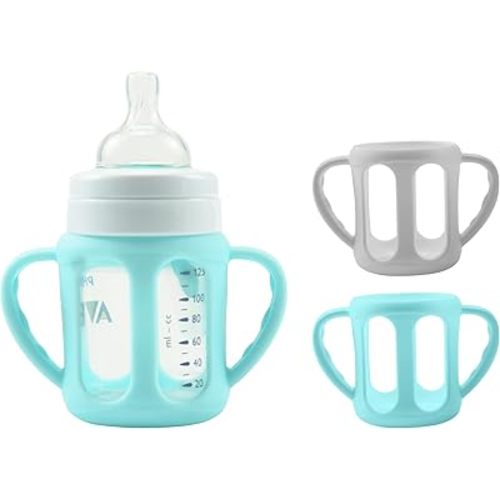 2 Pack Silicone Sleeves with Handles for Philips Avent Glass Natural Bottle and Philips Avent Anti-Colic Bottle, Food Grade Silicone, BPA Free, Anti Breakage Baby Bottle Holder, Dishwasher Safe, 4 oz