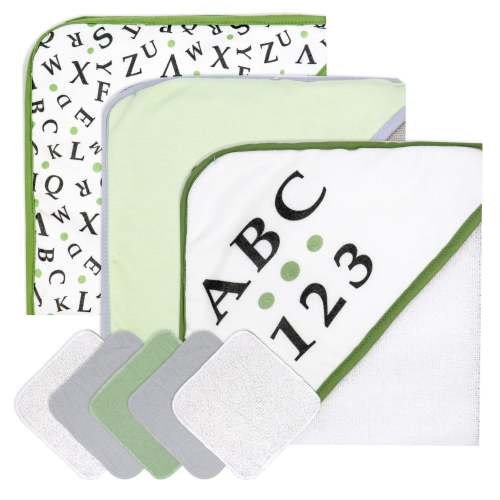 Rose Textiles 8-Pieces Hooded Towel and Washcloths- Green