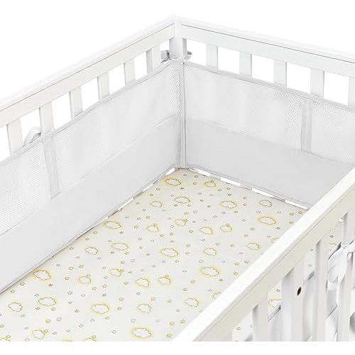 4 in 1 Breathable Mesh Liner for Life Size Cribs,White Covers-About 2 Pieces (51.18in x 9.64in), 2 Pieces(26,77in x9.64in) (White)