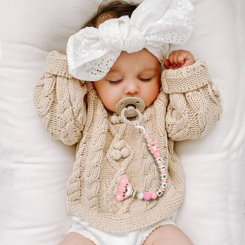 Pacifier Clip Personalized Baby Clip for Binky Custom Baby Binky Beaded Chain with Name Customized Teddy Bear Pacifier Clip Baby Shower Gift