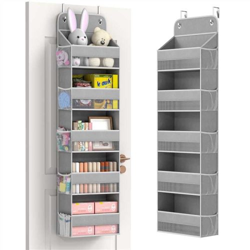 LAMU 5 Tier Over The Door Organizer Hanging, Swing - Proof Closet Behind Door Storage with 5 Large Pocket and 10 Side Pockets, Back of Door Organizers for Bedroom, Nursery and Bathroom (1 Pack, Grey)