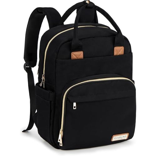 RUVALINO Diaper Bag Backpack, Multifunction Travel Pack Maternity Baby Changing Bags, Large Capacity, Waterproof, Deep Black