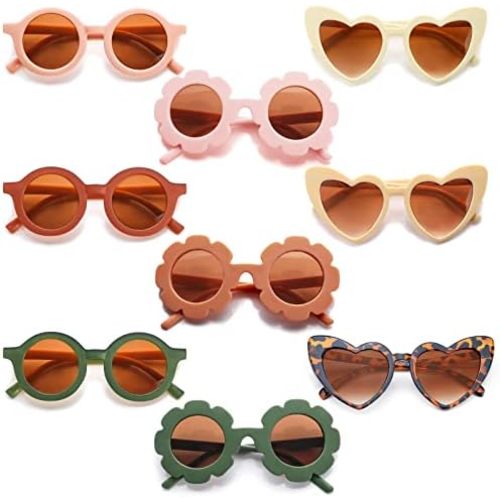Tondiamo 9 Pcs Toddler Sunglasses Flower Round Heart Shaped Kids Colorful Girls Sunglasses for Outdoor Beach Holiday
