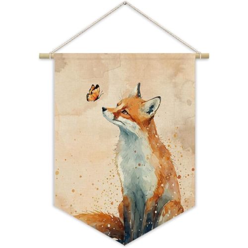 Woodland Nursery Decor,Fox Fall Decor Canvas Banner,Kids Room Decor,Canvas Banner For Kids room,Canvas Hanging Pennant Flag Banner For Bedroom Classroom,Gift For Fox Lover