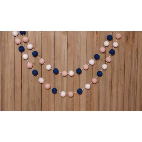 Navy Blush and White Felt Ball Garland, Girl Nursery Decor, Baby Shower Decorations, Wedding Bridal Shower, Little Girls Room