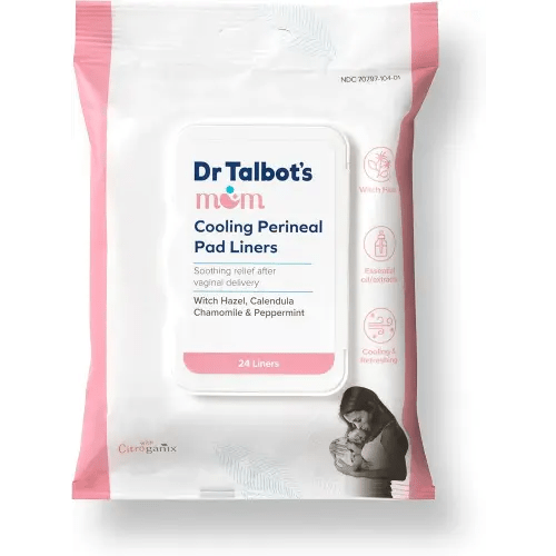 Dr. Talbot's Mom Postpartum Perineal Pad Liners - Instant Cooling Witch Hazel Pad Liners for Postpartum Care - 24 Count