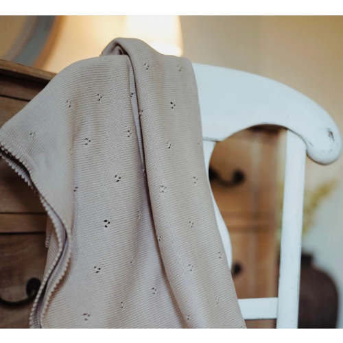 Breathable Cotton Pointelle knit blanket - Cream
