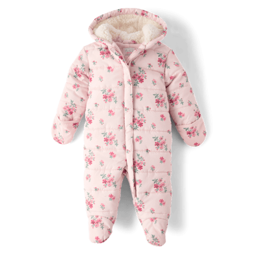 Baby Girls Floral Snowsuit - Pink