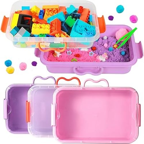 3 Pack,Empty Sensory Bin,13.5 Inch Storage Container,Portable Plastic Storage Bins, Stackable Play Tray for toys,arts,crafts and sand.