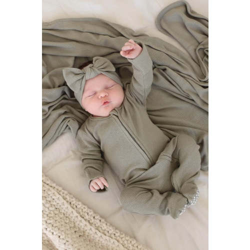 Eucalyptus Bamboo Waffle Zipper Footie