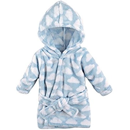 Hudson Baby Unisex Baby Plush Animal Face Robe, Blue Clouds, One Size - 0-9 Months