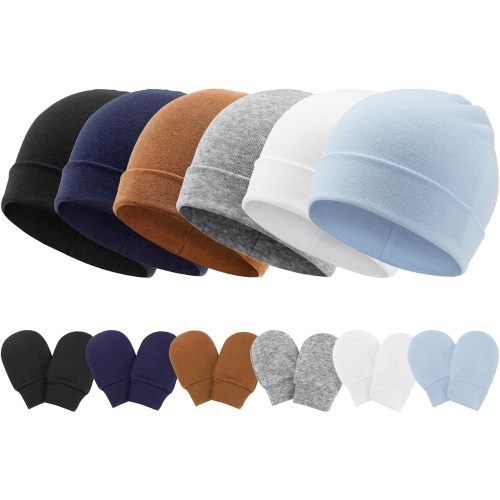 AQOKKA Newborn Baby Hats and Mittens Set Infant Beanie Cap Toddler Gloves Newborn Hospital Hats for Baby Boys Girls Kid 0-6 Months