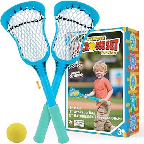 Adjustable Kids Lacrosse Stick Set Ball and Catch Game - Toddler Outdoor Toys for Ages 3+ 4 5 6 7 8 Year Old Boy & Girl Stocking Stuffers, with Lightweight Easy-Catch & Full Size Basket, Birthday Gift