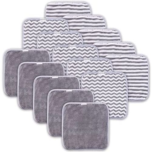 15 Pack Baby Washcloths - Super Soft Absorbent Wash Cloths for Boy and Girl, Newborn Essentials Baby Clothes, Gentle on Sensitive Skin for Face and Body, 10" by 10", Grey