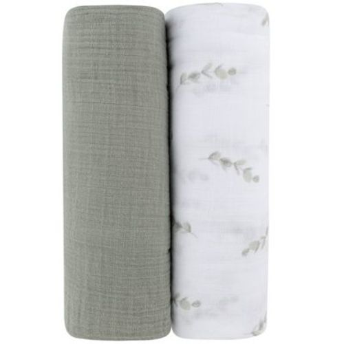 Ely's & Co. Cotton Muslin Swaddle Blanket Eucalyptus & Sage 2 Pack