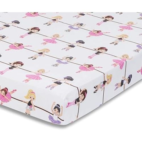 Baby Girl Fitted Crib Sheet Born to Dance Ballerina, 100% Soft Breathable Microfiber Baby Sheet, Fits Standard Size Crib Mattress 28in x 52in, Nursery Sheet