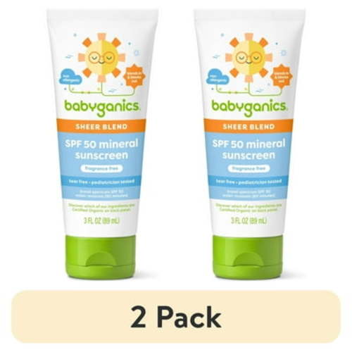 (2 pack) Babyganics Sheer Blend, SPF 50 Mineral Sunscreen Lotion, Fragrance Free, 3 oz