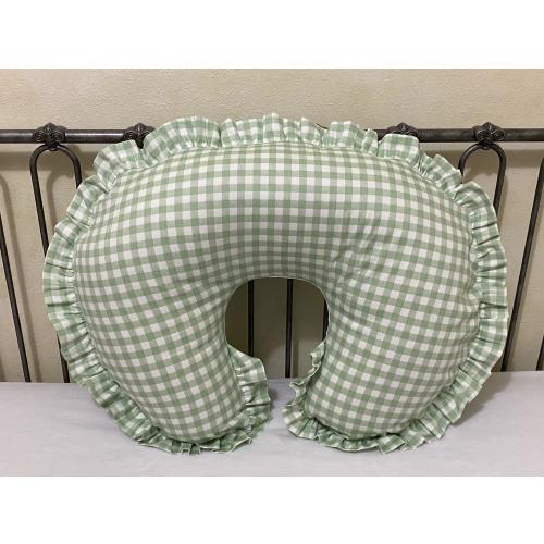 Sage Green Gingham Nursing Pillow Cover with Ruffle