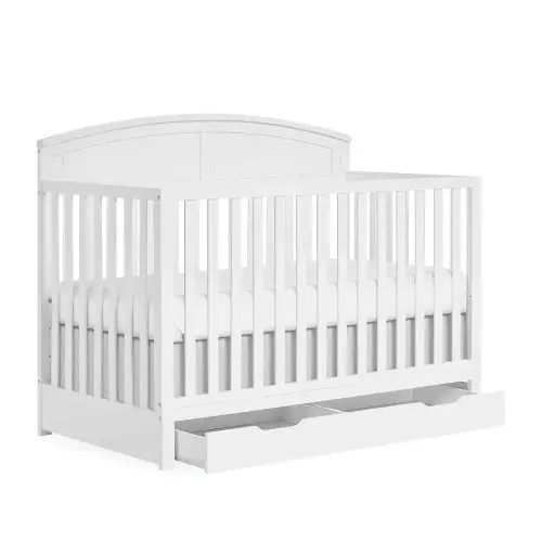Dream On Me Storybrooke 5 in 1 Convertible Crib with Storage Drawer in White, Greenguard Gold & JPMA Certified Baby Crib, Converts from Crib to Toddler Bed, Day Bed, Kid Sofa and Full Size Bed