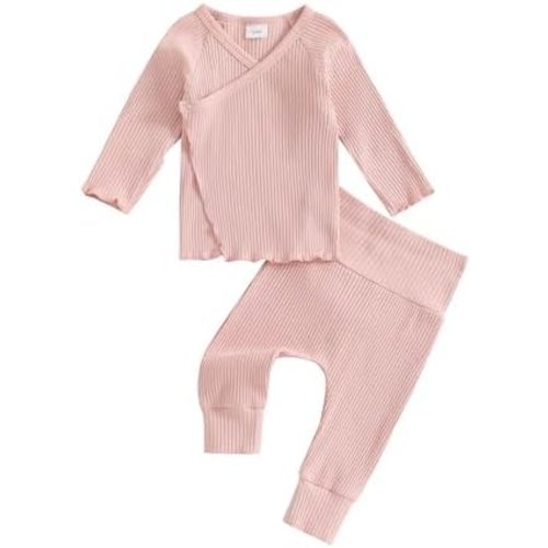 GOOCHEER 2Pcs Newborn Baby Girl Coming Home Outfit Mitten Cuffs Solid Knitted Long Sleeve T-Shirt Tops Pans Set Fall Clothes