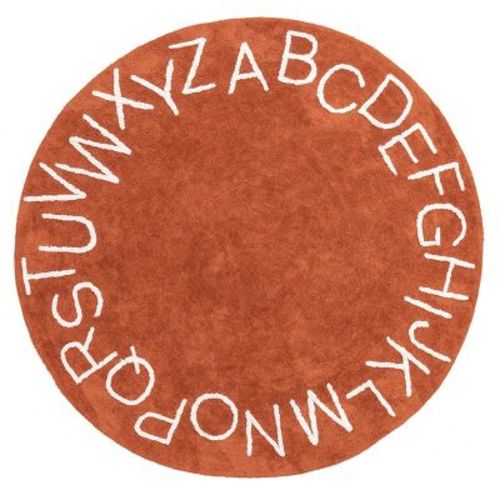 Nuloom Alphabet Washable Round Rug, 4' x 6', Rust