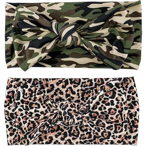 LemonSpce Handmade Baby Head wrap with Bows Stretchy Soft Infant Comfortable Baby Bow for Newborn girls and boys,Toddler-Leopard Camo Printed Hair Accessories