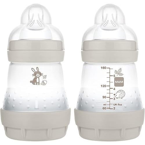 MAM Easy Start Anti Colic 5 oz Baby Bottle, Easy Switch Between Breast and Bottle, Reduces Air Bubbles and Colic,Newborn, Matte/Unisex, 2 Count (Pack of 1)