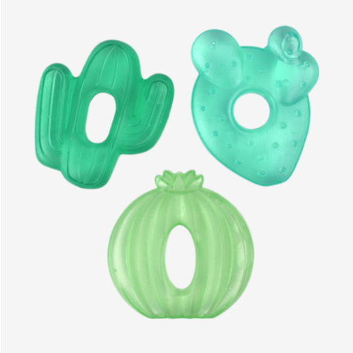 Itzy Ritzy Water-Filled Teethers - Cold Cutie Coolers Textured On Both Sides to Massage Sore Gums & Emerging Teeth - Can Be Chilled in Refrigerator, Set of 3 Green Cactus Water Teethers