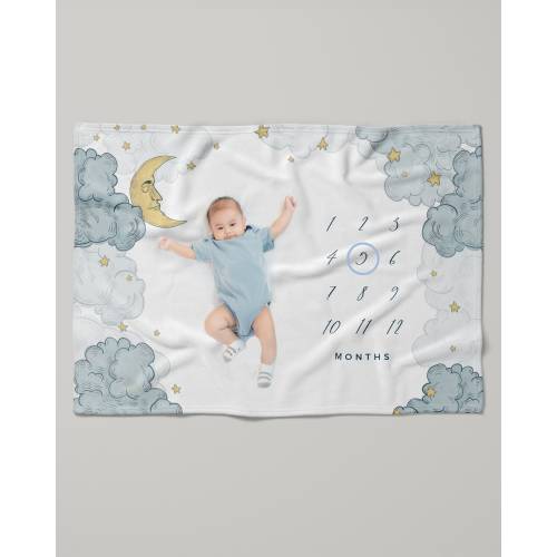Milestone Blanket Moon and Stars Baby Baby Boy Blanket - Moon Theme - Baby Shower Gift - Plush - Track Month Age Size Baby Boy Minky