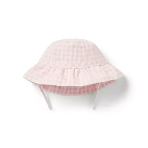 Baby Seashell Pink Gingham Baby Gingham Ruffle Sun Hat by Janie and Jack