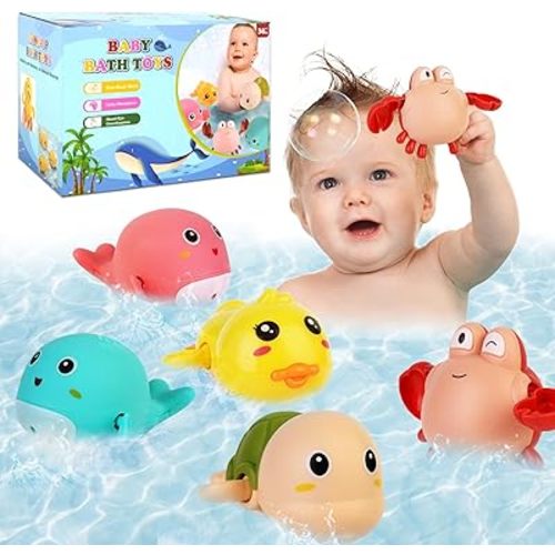 Baby Bath Toys 5 Pcs Set,Wind Up Bath Toys for Toddlers,Bathtub Toys for Kids,Dolphins,Crabs,Turtles,Ducks Floating Water Toys,Swimming Pools Toys for Boys Girls