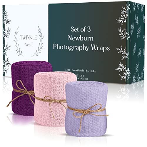 Twinkle Nest Baby Wrap. Set of 3 Newborn Photography Wraps. Baby Swaddle or Blanket for Newborn Photography Props. Waffle Knit Baby Wraps. Baby Photoshoot Props for Boy or Girl.
