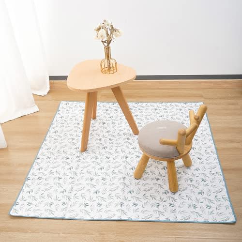 HappyFlute Splat Mat for Under High Chair/Art/Crafts/Playtime,Waterproof and Washable Splat Mat for Baby Feeding Supplies,43'x43' Square(Leaves)