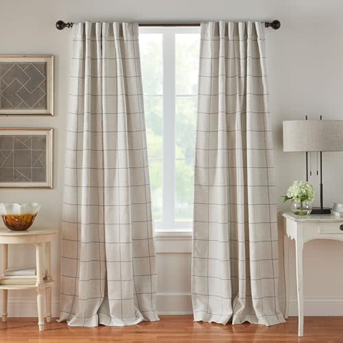 Brighton Windowpane Plaid Blackout Window Curtain Panel, Gray - 52" W x 84" L