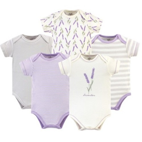 Touched by Nature Baby Girl Organic Cotton Bodysuits 5pk, Lavender, Size: 6-9 months
