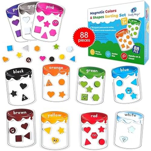 88 PCS Magnetic Color Sorting Set - Magnetic Shapes & Color Sorting Toys for Toddlers 1-3, Color Matching Magnets for Fridge, Whiteboard, Learning Colors Magnetic Sorting Set - Simply Magic