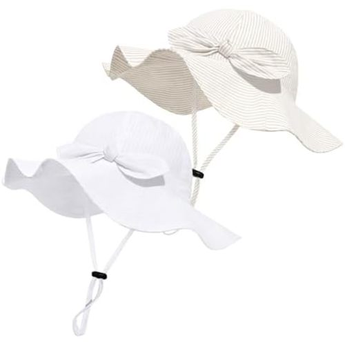 Baby Girl Sun Hat with UPF 50+ Outdoor Adjustable Beach Hat with Wide Brim Bucket Hats