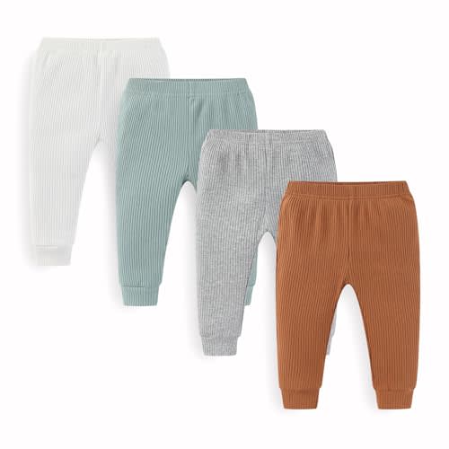 JELYLOVE Unisex Baby Boy Girl Pants Sets Ribbed Soft Infants Bottoms Casual 4 Pack 0-24 Month Babies' Leggings