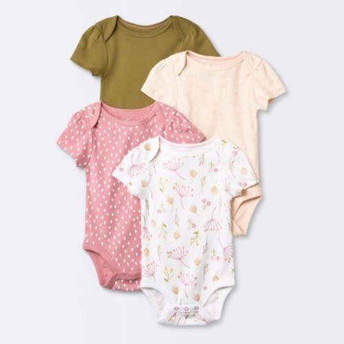 Baby Girls' 4pk Prairie Floral Short Sleeve Bodysuit - Cloud Island™ Pink 6-9m