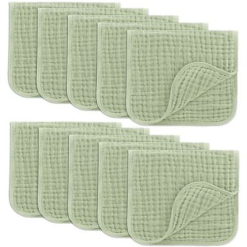 Muslin Burp Cloths Large 100% Cotton By Comfy Cubs (sage, Pack Of 10)