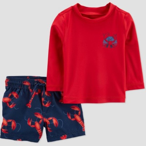 Carter's Just One You® Baby Boys' 2pc Lobster Rash Guard Set - Blue/red 9m