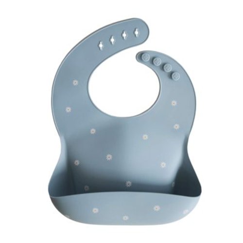Mushie Silicone Baby Bibs, Adjustable Fit Waterproof Bibs, Toddlers, White Daisy, Unisex