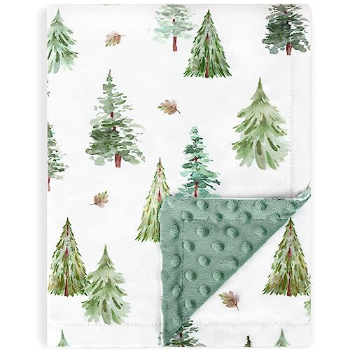 HOMRITAR Baby Blanket for Boys Soft Lightweight Minky Blanket with Double Layer Dotted Backing for Infant Toddler Nursery Crib with Green Pine Tree Design 30 x 40 Inch